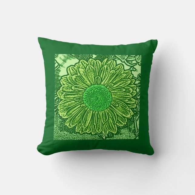 Gerbera Daisy Border Print, Lime Green  Cushion (Front)