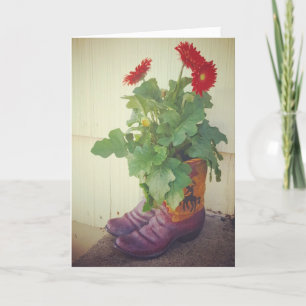 "Gerbera Daisy Cowboy Boots" Birthday Card