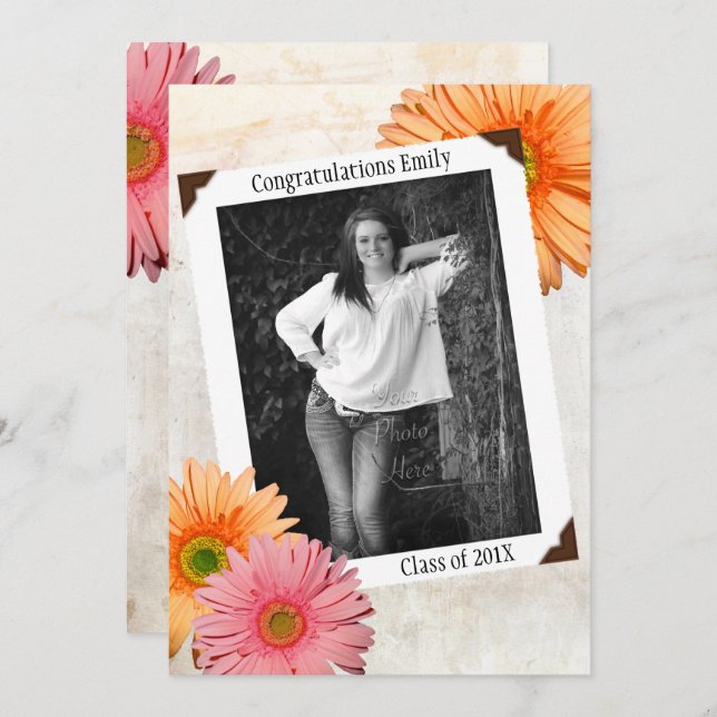 Gerbera Daisy Daughters Photo Graduation Invitation (Front/Back)