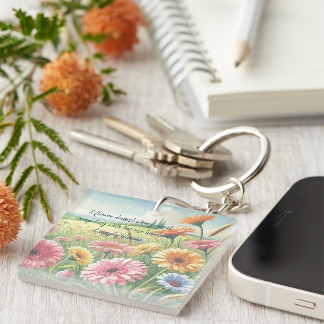 Gerbera Daisy Field & Quote Key Ring (Front Right)