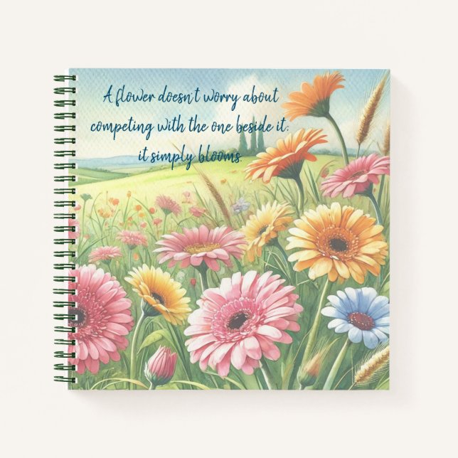 Gerbera Daisy Field & Quote	 Notebook (Front)
