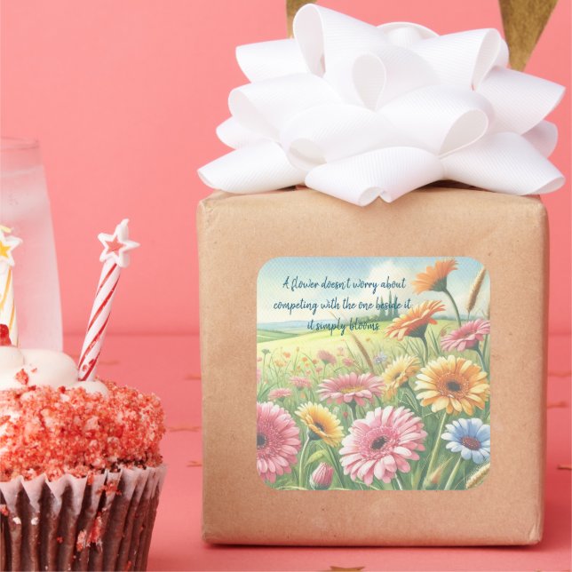 Gerbera Daisy Field & Quote	 Square Sticker (Party)