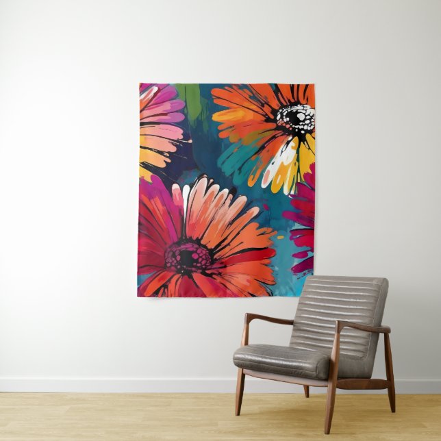 Gerbera Daisy Flower Abstract Art Floral Colourful Tapestry (In Situ)