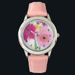 Gerbera Daisy Flowers Watch<br><div class="desc">Gerbera daisies in pink bouquet with a yellow daisy splash are beautiful flowers for holidays,  weddings and special occasions.</div>