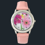 Gerbera Daisy Flowers Watch<br><div class="desc">Gerbera daisies in pink bouquet with a yellow daisy splash are beautiful flowers for holidays,  weddings and special occasions.</div>