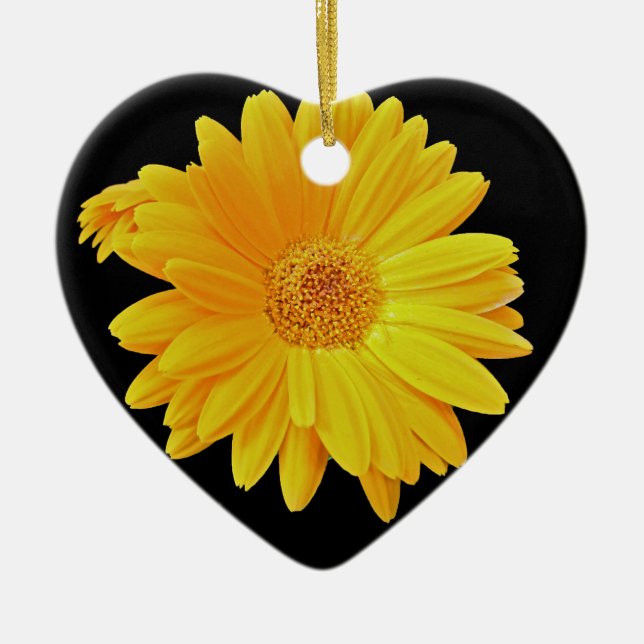 Gerbera Daisy (Gerbera hybrida) - Yellow Ceramic Tree Decoration (Front)
