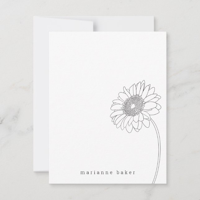 Gerbera Daisy Line Drawing Personalised Notecard (Front)