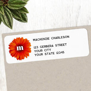 Gerbera Daisy Monogram Initial Return Address Label