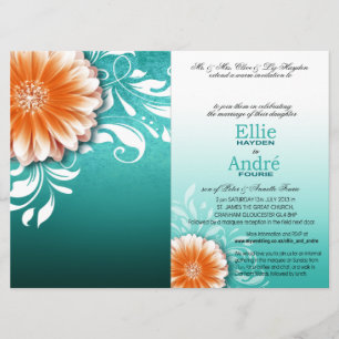 Gerbera Daisy Orange Aqua Pocket Cover Invitation