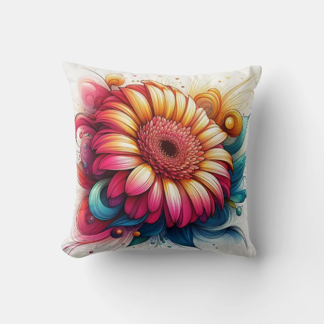 Gerbera Daisy Pillow for Garden-Inspired Comfort (Front)