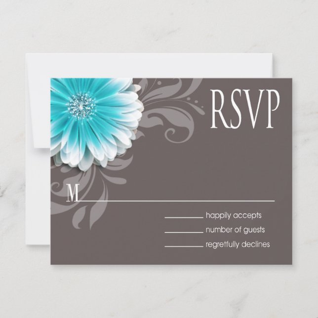 Gerbera Daisy Scroll 1 RSVP teal chalkboard (Front)