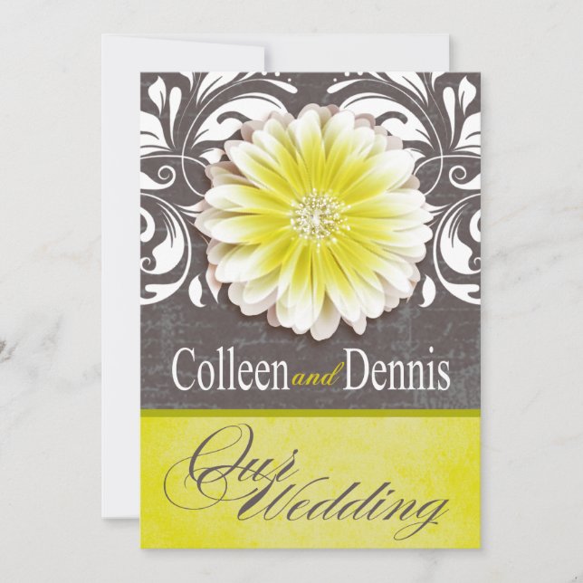 Gerbera Daisy Scroll 1 Wedding yellow chalkboard Invitation (Front)