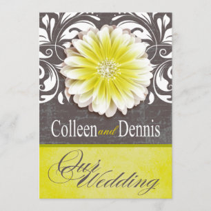 Gerbera Daisy Scroll 1 Wedding yellow chalkboard Invitation