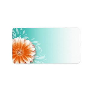 Gerbera Daisy Scroll   orange aqua Mailing Label