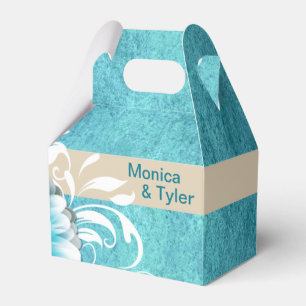 Gerbera Daisy Scroll teal oatmeal Favour Box