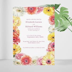 Gerbera Floral Colorful Watercolor Wedding Invitation
