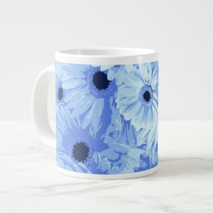 Gerbera Flowers, Blue Flowers, Pattern Of Flowers Large Coffee Mug