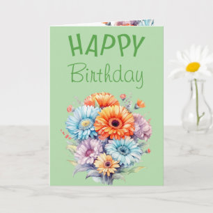 Gerbera flowers happy birthday blank green card