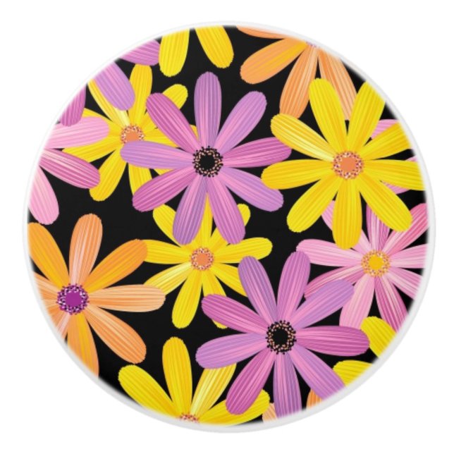 Gerbera flowers pattern, background ceramic knob (Front)