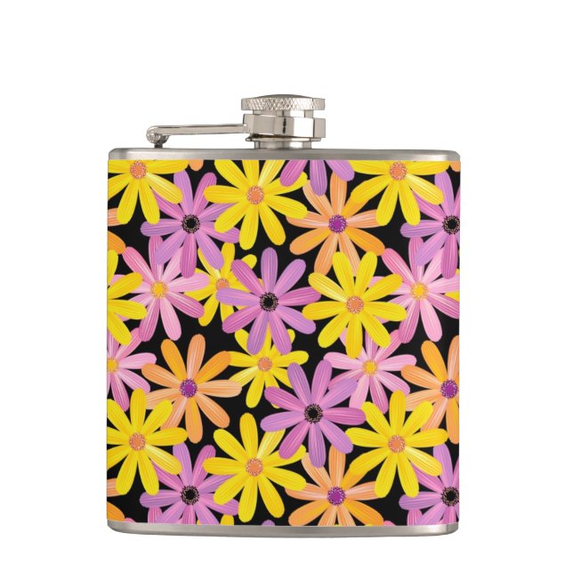 Gerbera flowers pattern, background hip flask (Front)