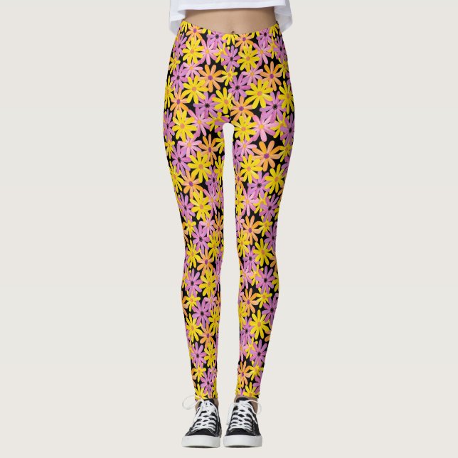Gerbera flowers pattern, background leggings (Front)