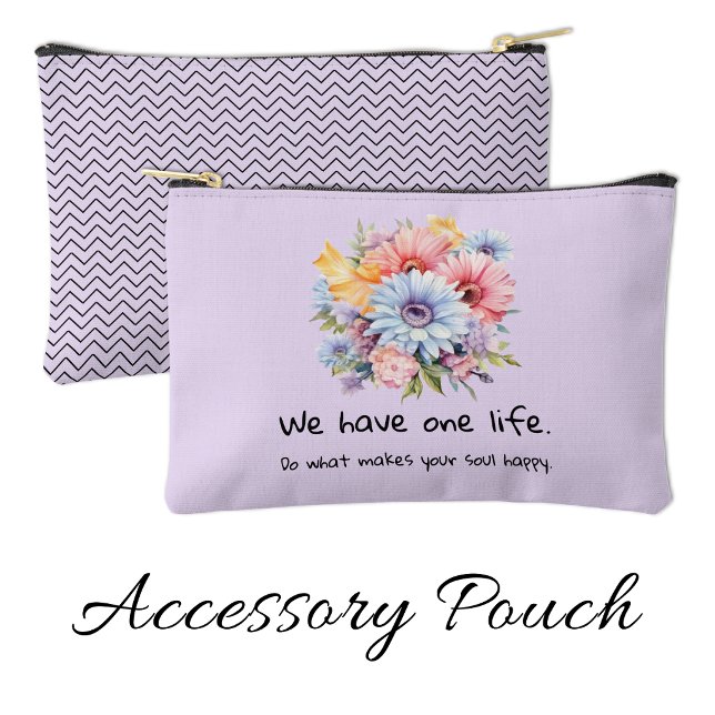 Gerbera flowers positive words purple accessory pouch (Creator Uploaded)