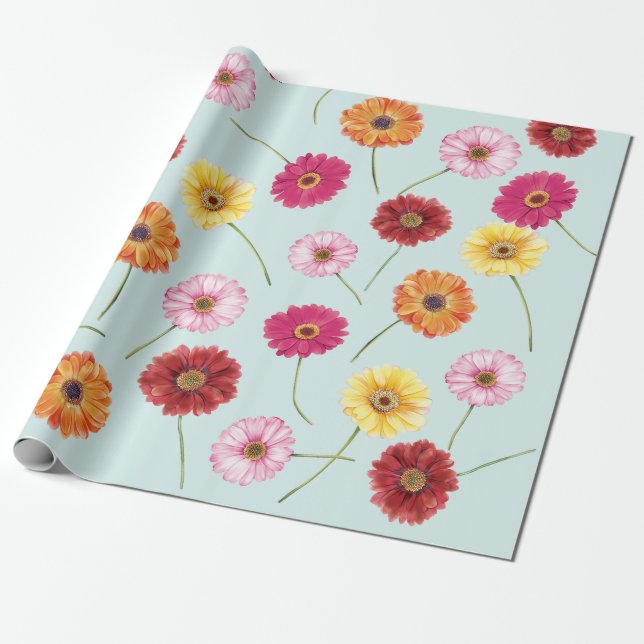 Gerbera,pink,red,orange,yellow wrapping paper (Unrolled)