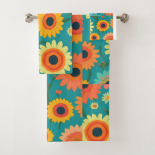 Gerbera Retro Colourful Personalised Pattern Bath Towel Set