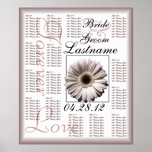 Gerbera White Daisy Wedding Guest Seating Chart (Front)