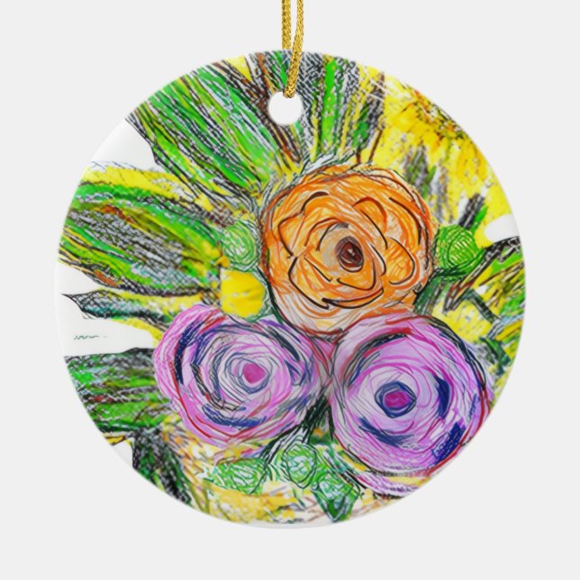 Gerberas Daisy Ceramic Ornament (Front)