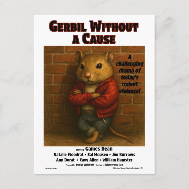 Gerbil Without a Cause Movie Parody Postcard (Front)
