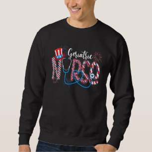 Geriatric Nurse 4th of July Love Heart Stethoscope Sweatshirt