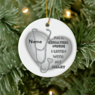 Geriatric Nurse Grey Heart  Ceramic Ornament