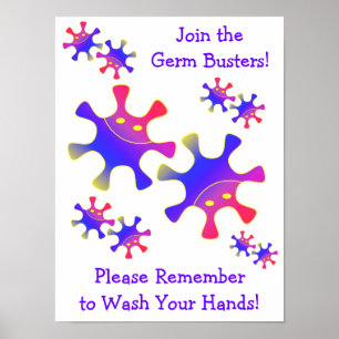Germ Busters - Wash Your Hands! Bathroom Sign