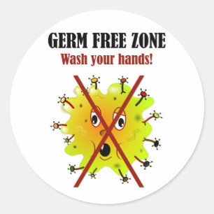 Germ Free Zone. Wash your hands! Classic Round Sticker