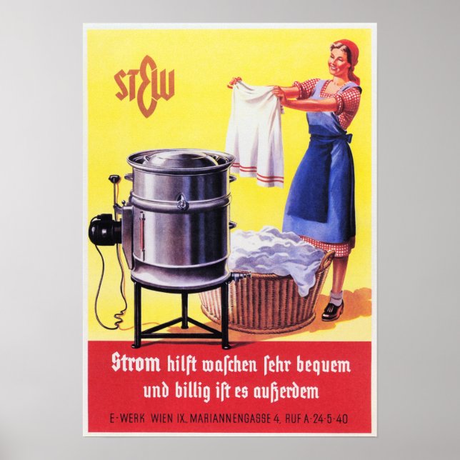German 1935 Electric Washing Machine Retro Advert Poster (Front)