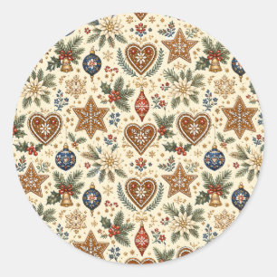 German Alpine Folk Christmas Round Stickers