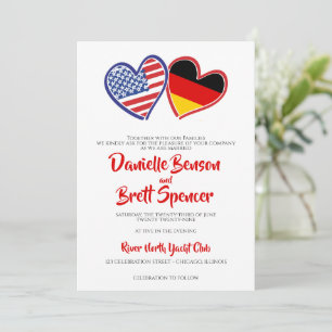 German American Heart Flags Wedding Invitation