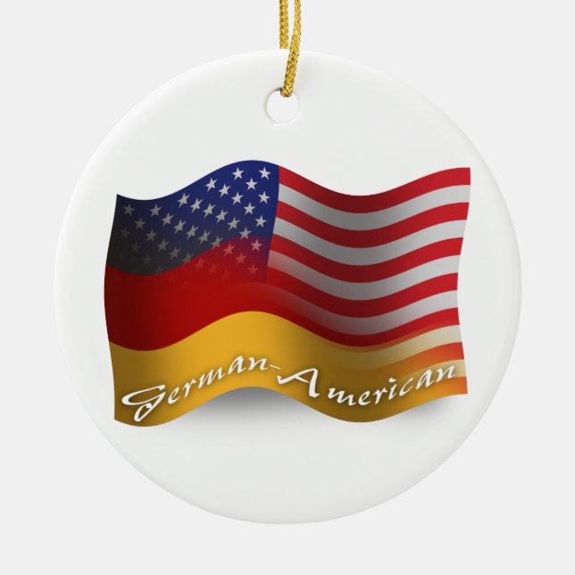 German-American Waving Flag Ceramic Tree Decoration (Front)