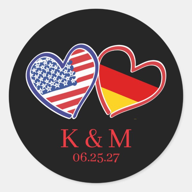 German American Wedding Classic Round Sticker (Front)