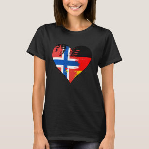 German and Norwegian Heart Heritage Flag T-Shirt