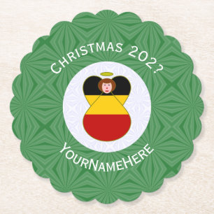 German Angel Christmas Flag Personalised  Paper Coaster