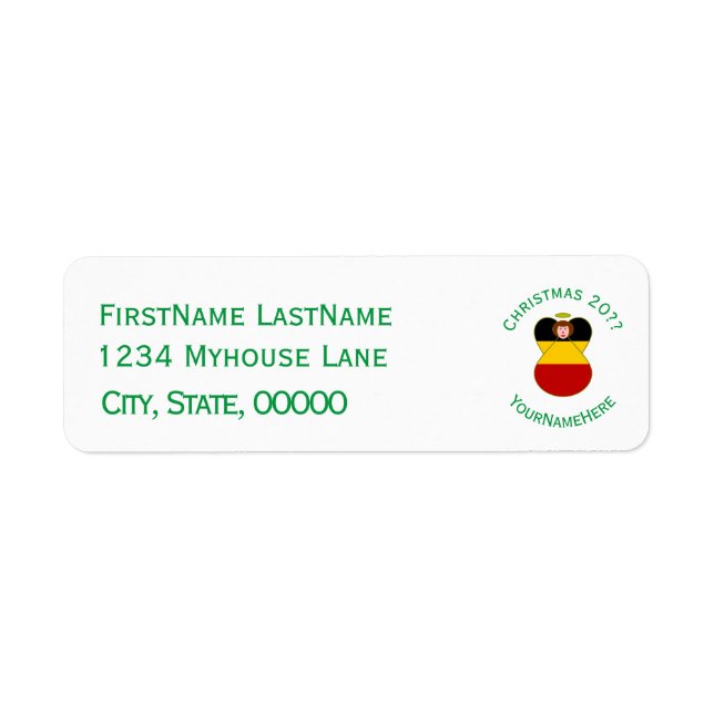 German Angel Christmas Flag Personalised  Return Address Label (Front)