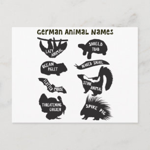 German Animal Names Postcard