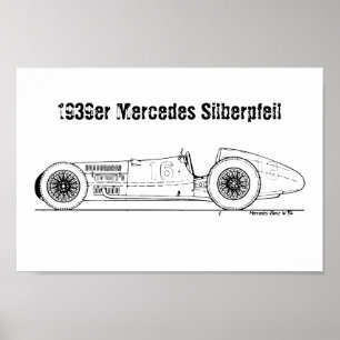 German Auto-Union 1939 Silver Arrow Blueprint Poster