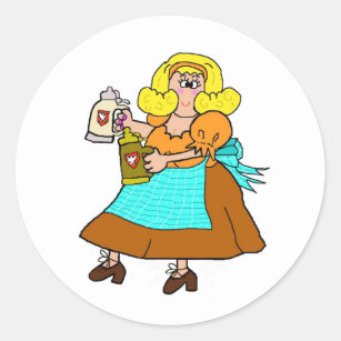 German Barmaid with Steins of Beer Stickers