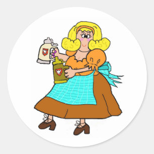 German Barmaid with Steins of Beer Stickers