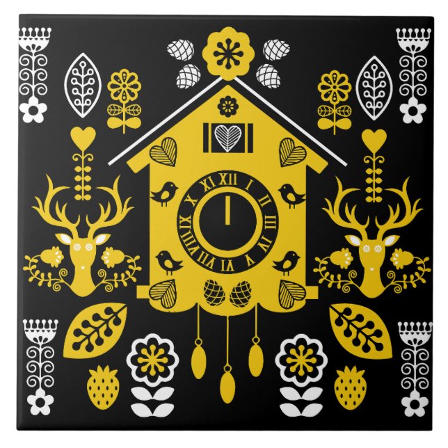 German Bauernmalerei Folk Art Ceramic Tile (Front)