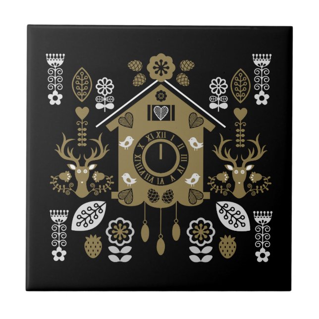 German Bauernmalerei Folk Art Ceramic Tile (Front)