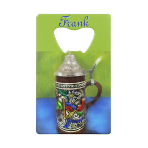 German Beer Stein w/Hinged Lid Blue Personalised 